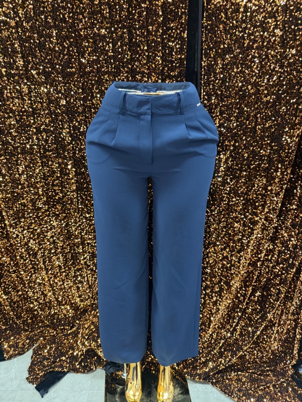 GUESS High-Waist Wide-Leg Trousers in Navy Blue